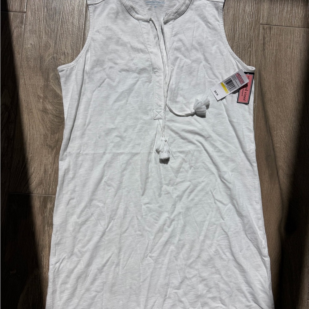 Vineyard Vines White Sleeveless Tassel Tie Shift Dress
